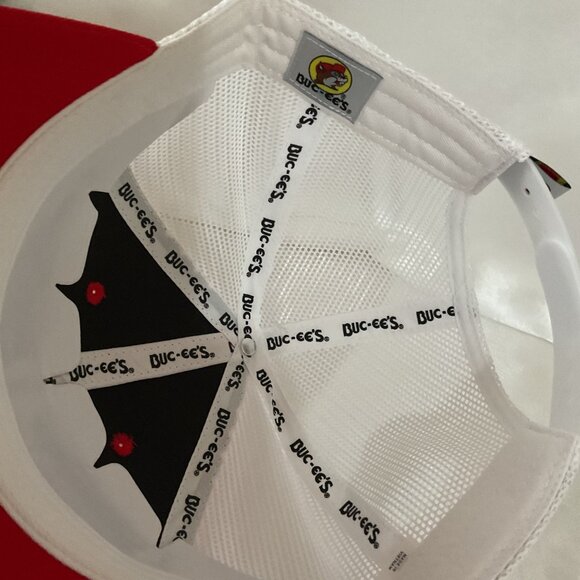 Buc-Ees Red & White Mesh Trucker Hat With Embroidered Beaver Logo Adjustable Sna - Picture 5 of 5